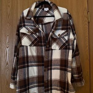 Time and Tru Plaid Shirt Jacket in Brown and Cream